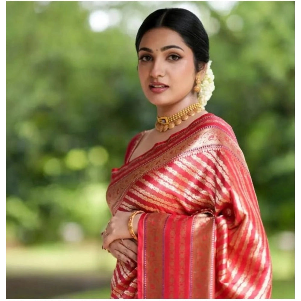 Snuggle Spot Women's Silk Printed Saree With Unstitched Blouse 5.5Mtr (Pink)