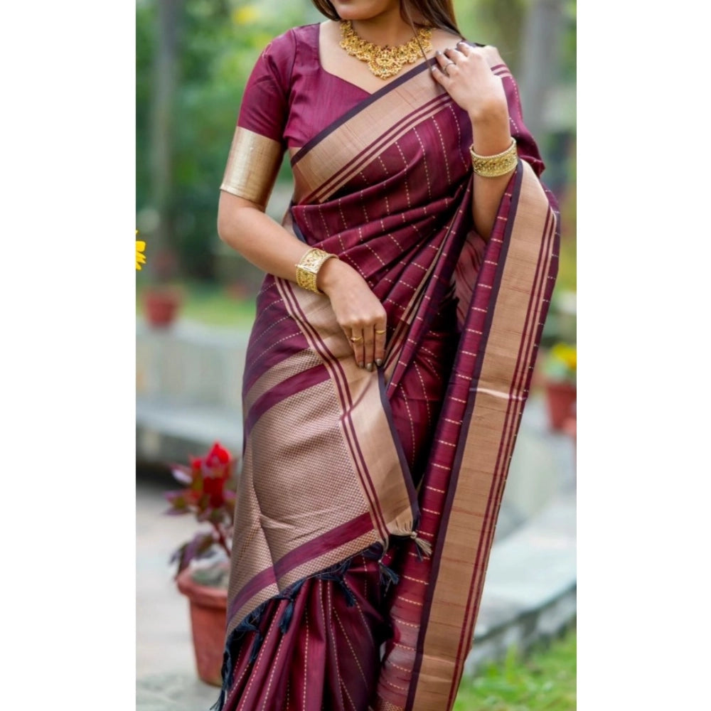 Snuggle Spot Women's Silk Printed Saree With Unstitched Blouse 5.5Mtr (Maroon)