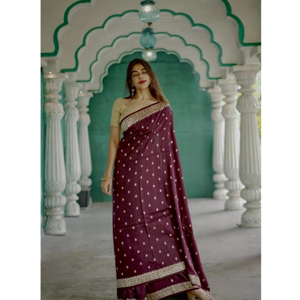 Snuggle Spot Women's Cotton  Printed Saree With Unstitched Blouse 5.5Mtr (Purple)