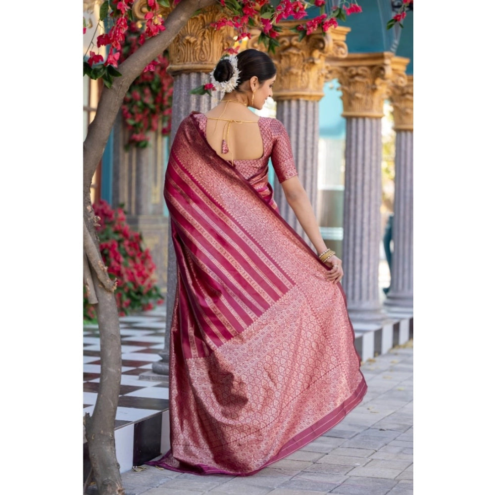Snuggle Spot Women's Silk Printed Saree With Unstitched Blouse 5.5Mtr (Pink)