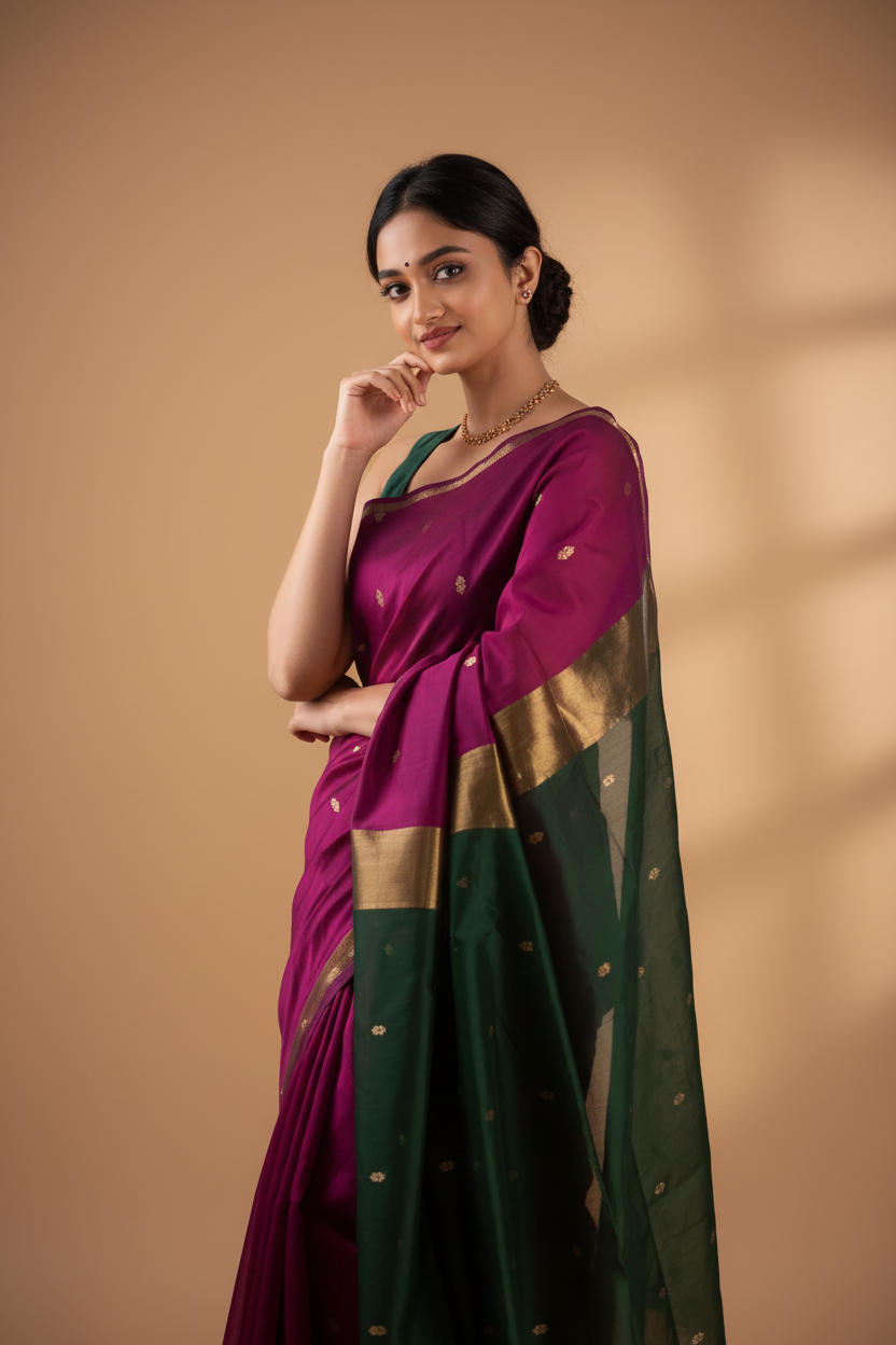 Snuggle Spot Women's Cotton  Printed Saree With Unstitched Blouse 5.5Mtr (Wine)