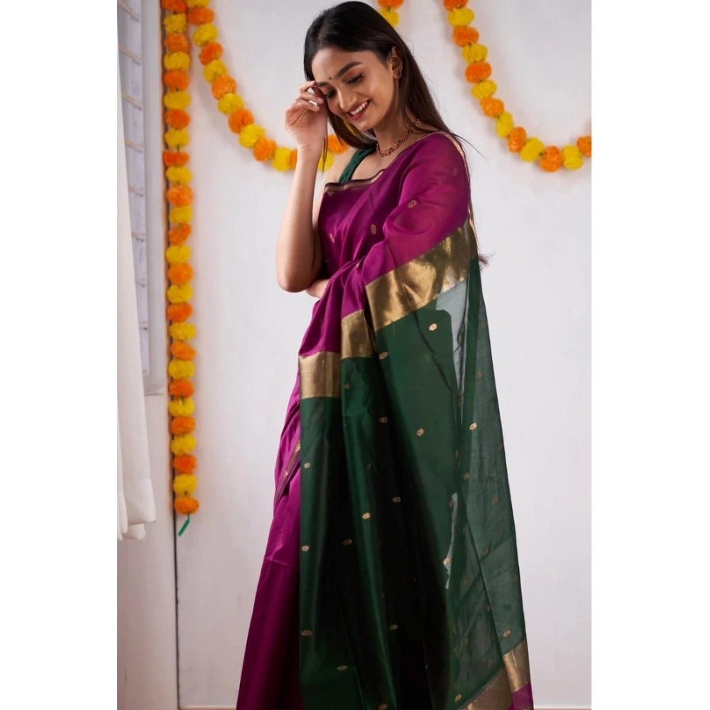 Snuggle Spot Women's Cotton  Printed Saree With Unstitched Blouse 5.5Mtr (Wine)