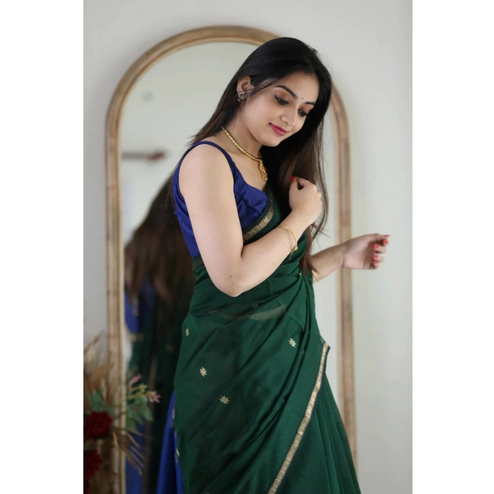 Snuggle Spot Women's Cotton  Printed Saree With Unstitched Blouse 5.5Mtr (Green)