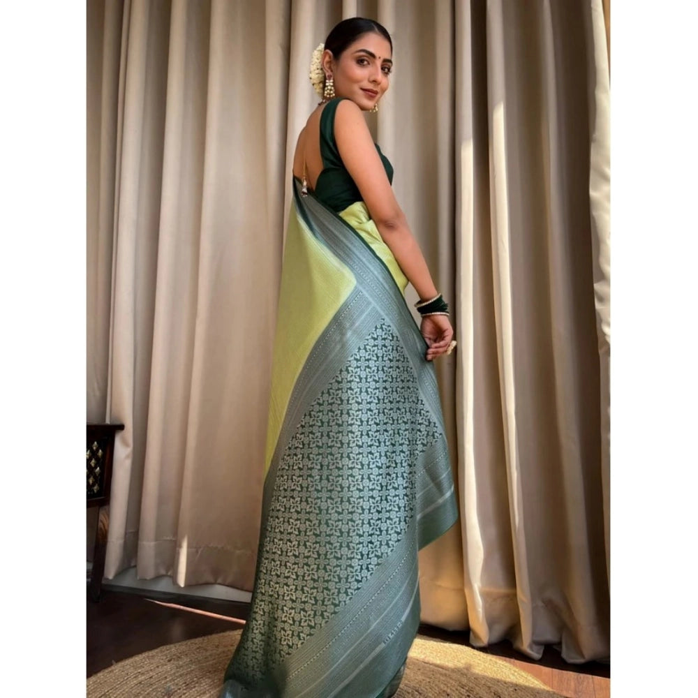Snuggle Spot Women's Silk Printed Saree With Unstitched Blouse 5.5Mtr (Sea Green)