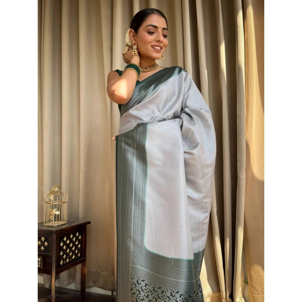 Snuggle Spot Women's Silk Printed Saree With Unstitched Blouse 5.5Mtr (Grey)
