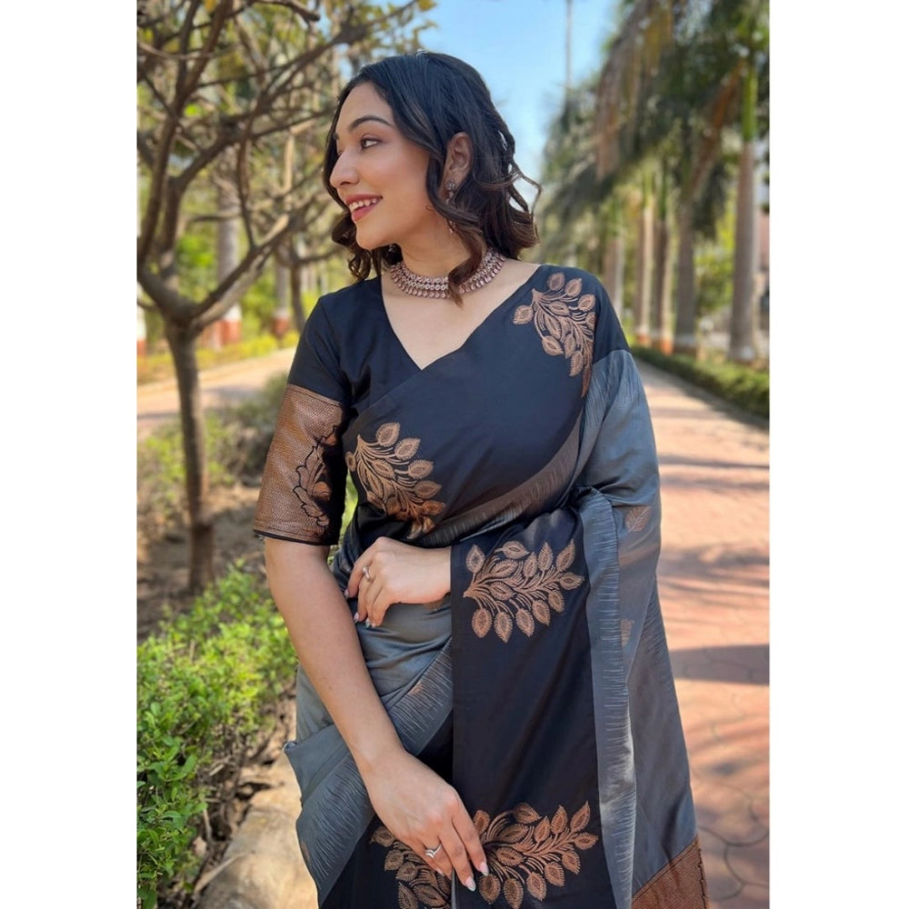 Snuggle Spot Women's Silk Printed Saree With Unstitched Blouse 5.5Mtr (Grey)