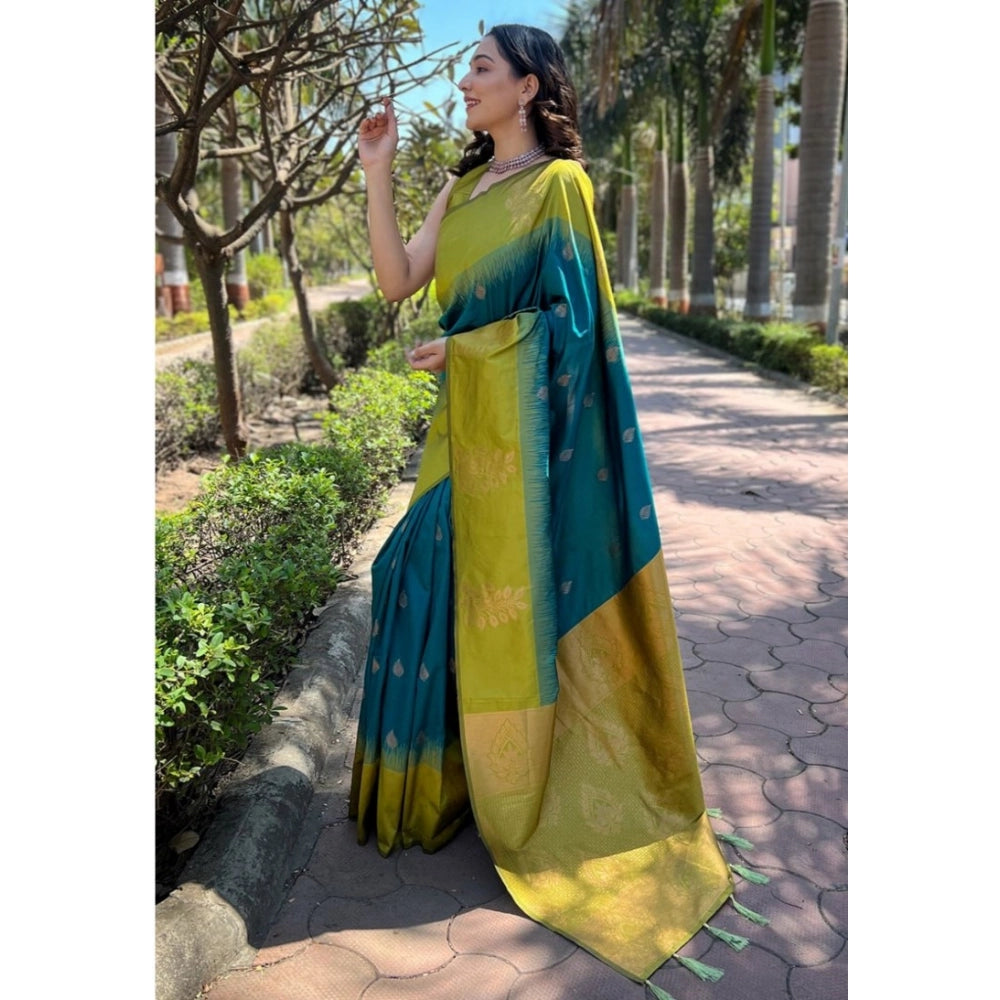 Snuggle Spot Women's Silk Printed Saree With Unstitched Blouse 5.5Mtr (Rama)