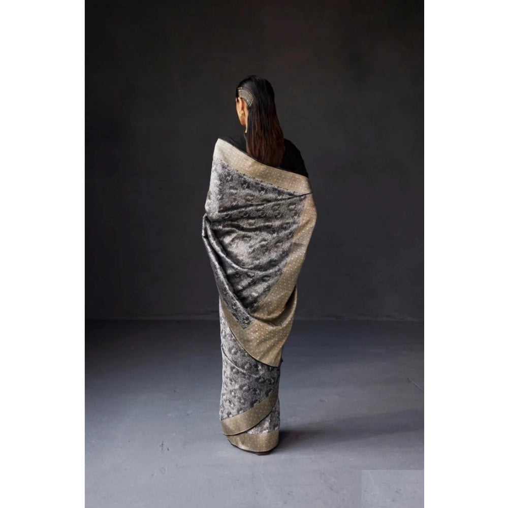 Snuggle Spot Women's Silk Printed Saree With Unstitched Blouse 5.5Mtr (Grey)