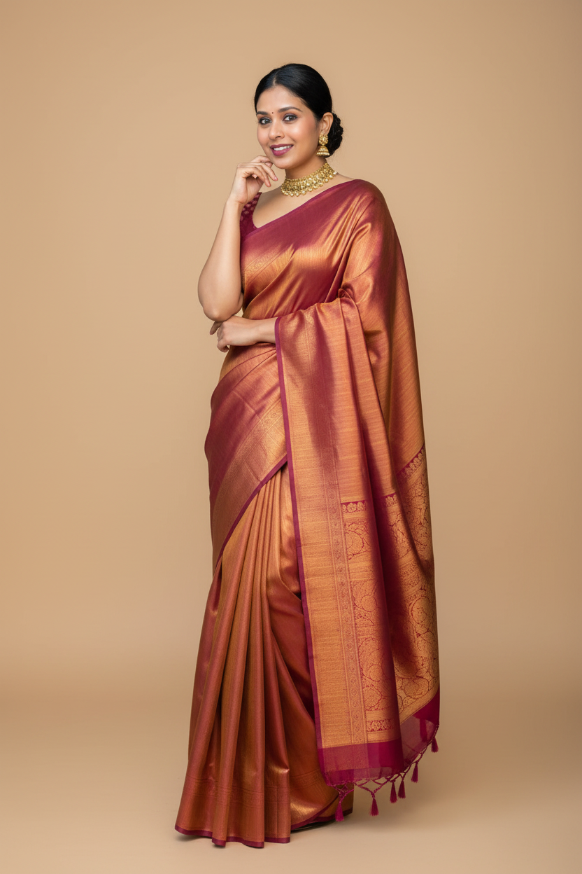Snuggle Spot Women's Silk Printed Saree With Unstitched Blouse 5.5Mtr (Maroon)