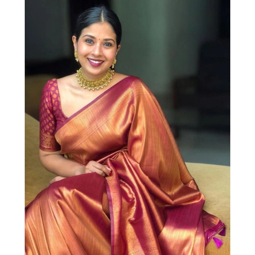 Snuggle Spot Women's Silk Printed Saree With Unstitched Blouse 5.5Mtr (Maroon)