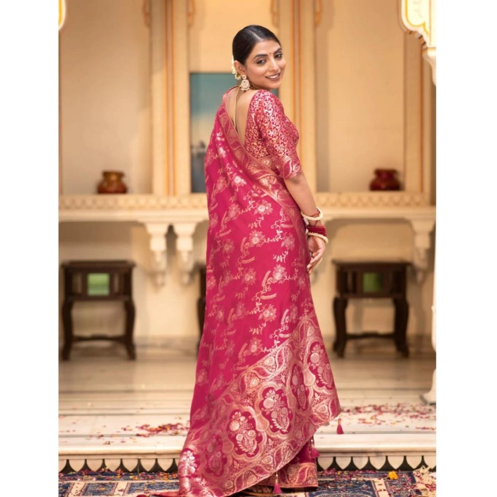 Snuggle Spot Women's Silk Printed Saree With Unstitched Blouse 5.5Mtr (Pink)