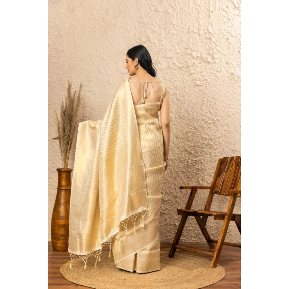 Snuggle Spot Women's Silk Printed Saree With Unstitched Blouse 5.5Mtr (Gold)
