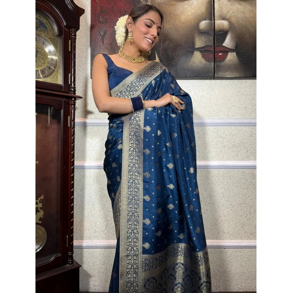 Snuggle Spot Women's Silk Printed Saree With Unstitched Blouse 5.5Mtr (Rama)