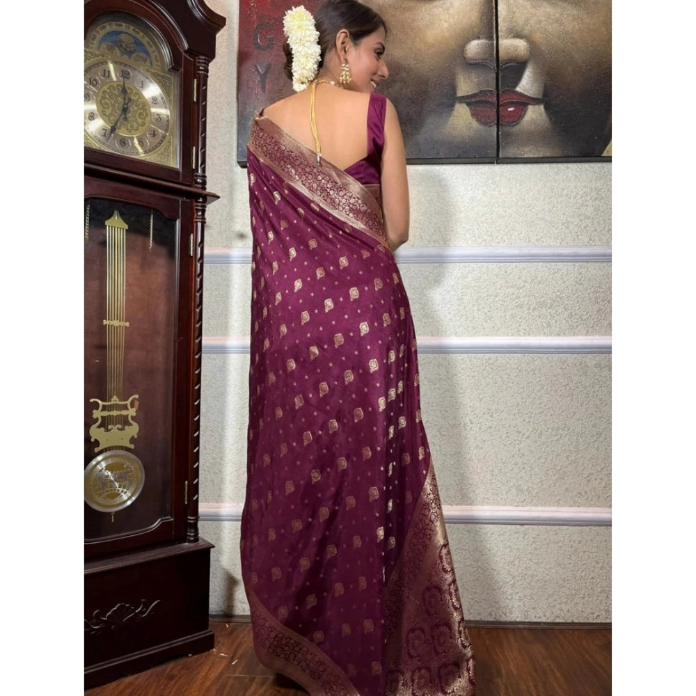 Snuggle Spot Women's Silk Printed Saree With Unstitched Blouse 5.5Mtr (Wine)