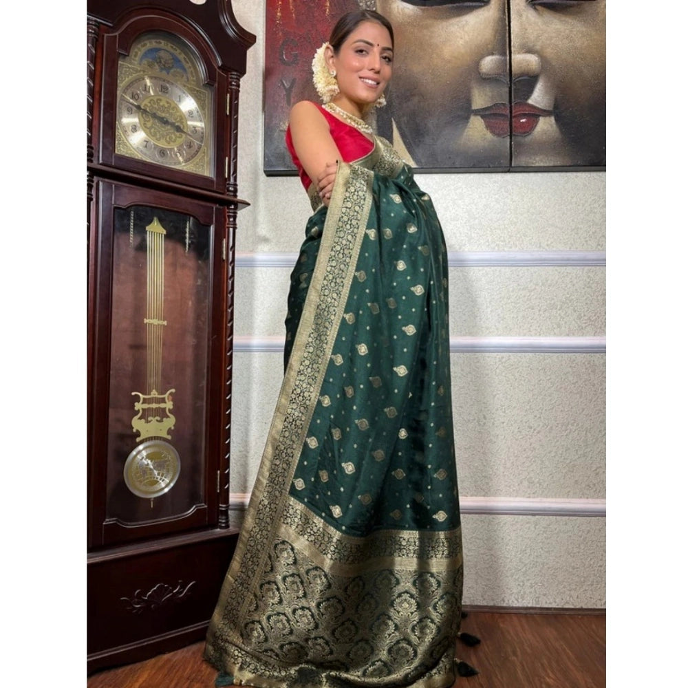 Snuggle Spot Women's Silk Printed Saree With Unstitched Blouse 5.5Mtr (Green)