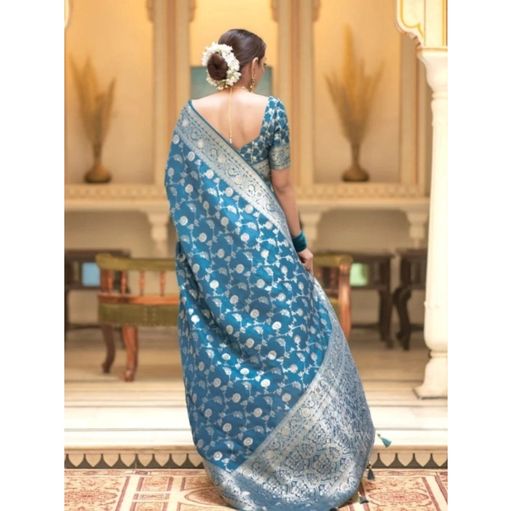 Snuggle Spot Women's Silk Printed Saree With Unstitched Blouse 5.5Mtr (Rama)