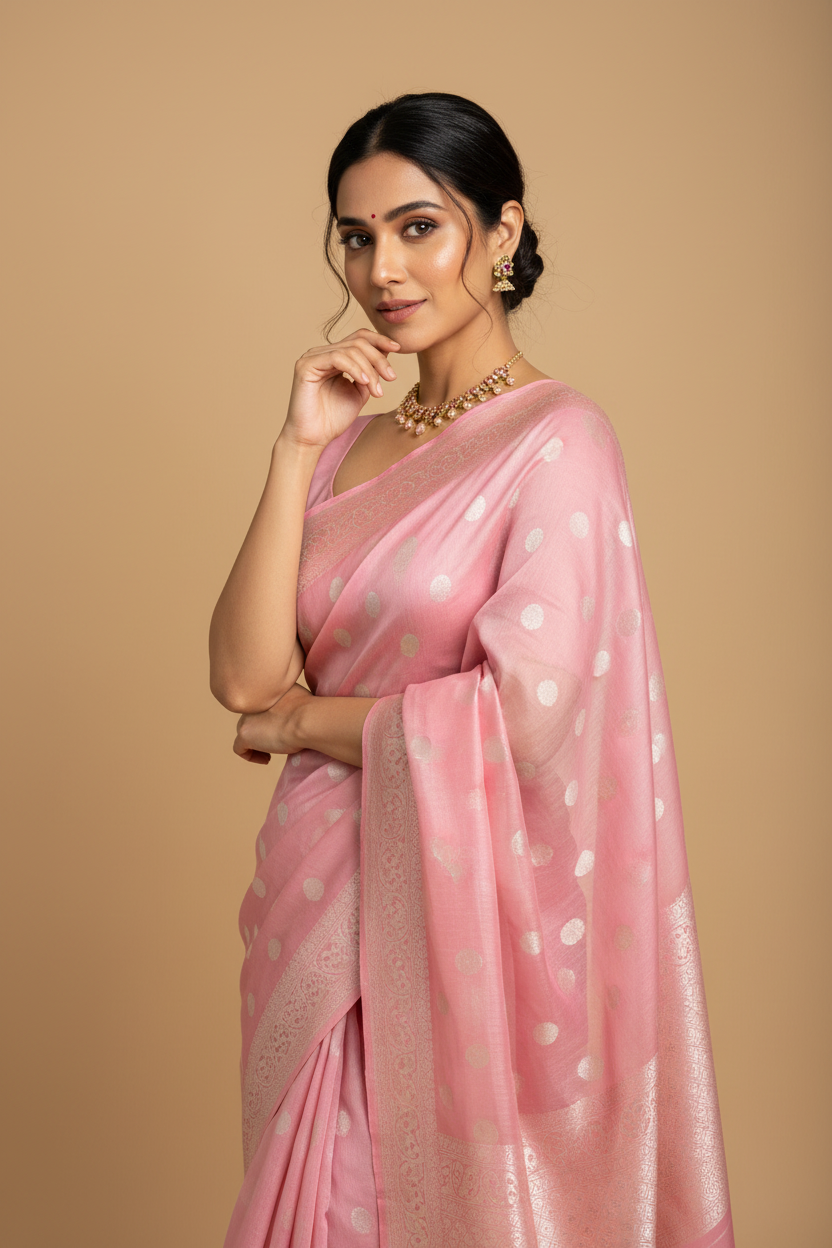 Snuggle Spot Women's Silk Printed Saree With Unstitched Blouse 5.5Mtr (Pink)