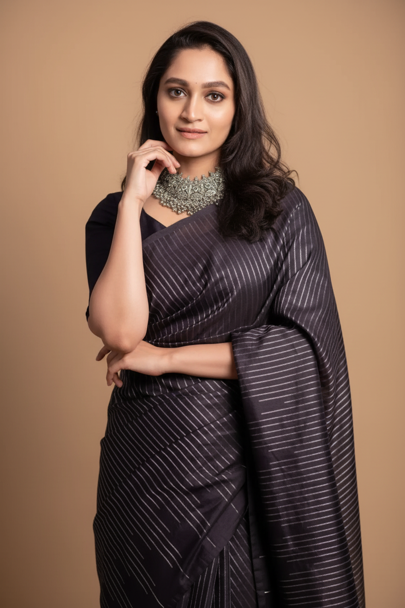 Snuggle Spot Women's Silk Printed Saree With Unstitched Blouse 5.5Mtr (Black)