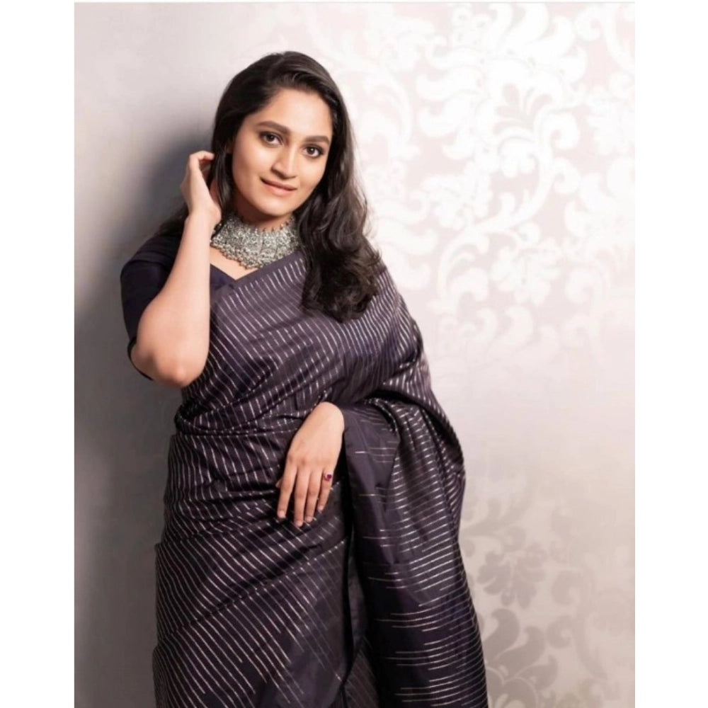 Snuggle Spot Women's Silk Printed Saree With Unstitched Blouse 5.5Mtr (Black)