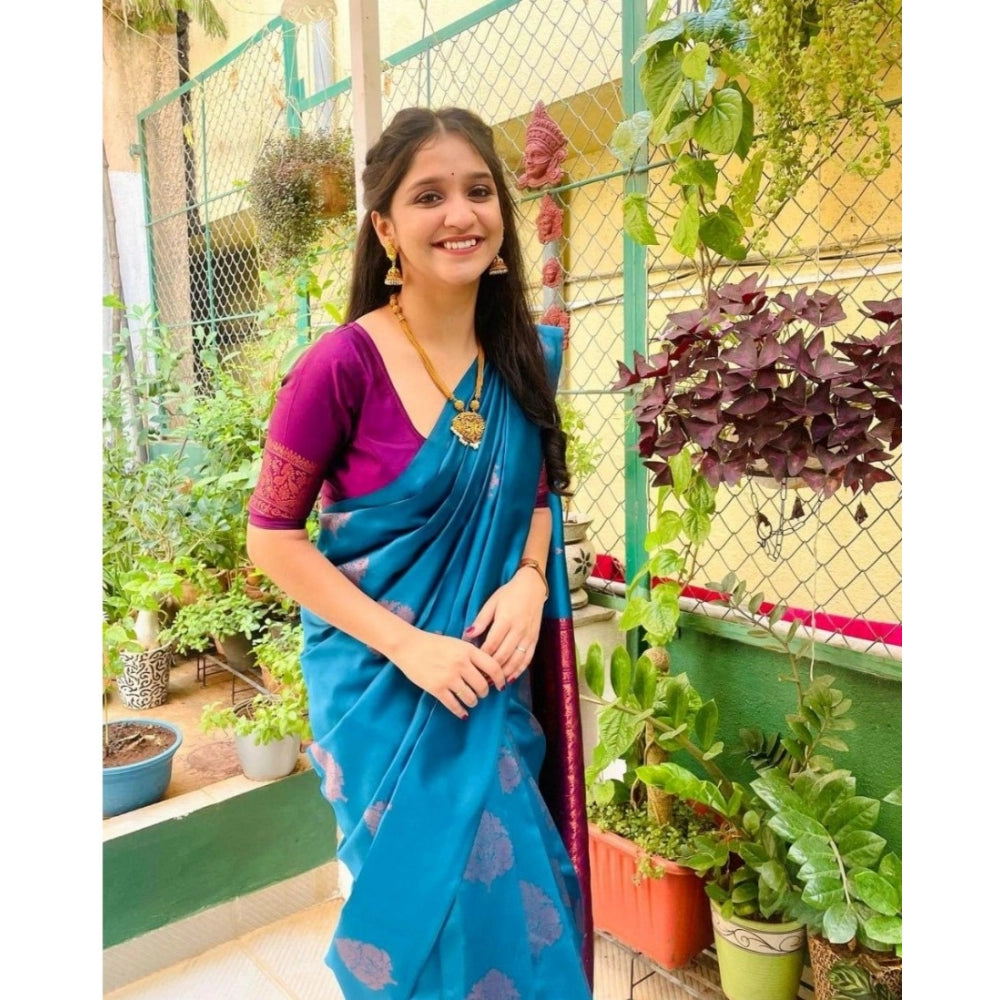 Snuggle Spot Women's Silk Printed Saree With Unstitched Blouse 5.5Mtr (Rama)