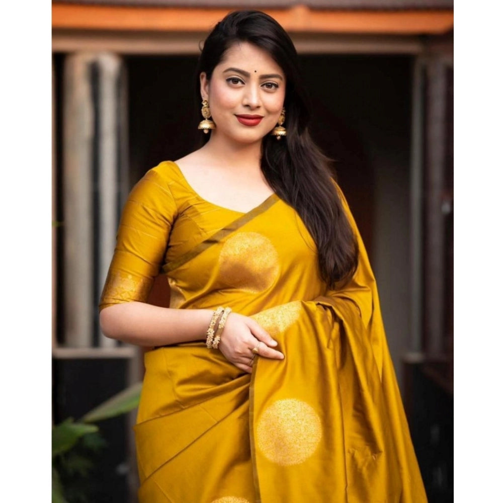 Snuggle Spot Women's Silk Printed Saree With Unstitched Blouse 5.5Mtr (Yellow)