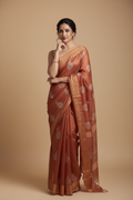 Snuggle Spot Women's Silk Printed Saree With Unstitched Blouse 5.5Mtr (Maroon)