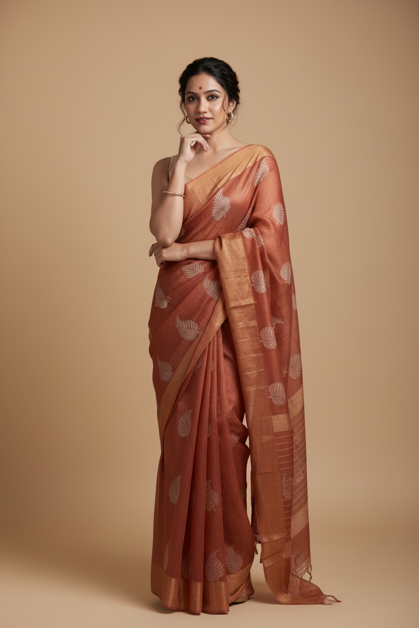 Snuggle Spot Women's Silk Printed Saree With Unstitched Blouse 5.5Mtr (Maroon)