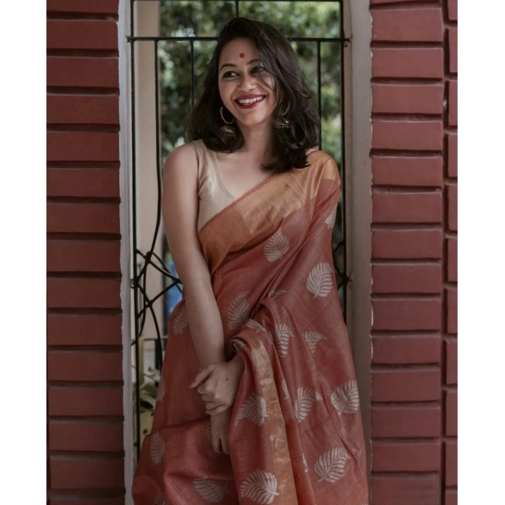 Snuggle Spot Women's Silk Printed Saree With Unstitched Blouse 5.5Mtr (Maroon)