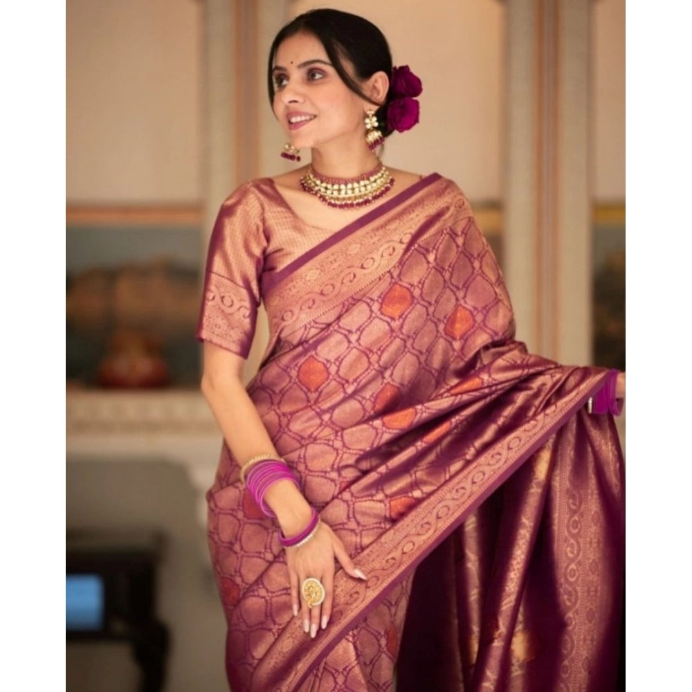 Snuggle Spot Women's Silk Printed Saree With Unstitched Blouse 5.5Mtr (Wine)