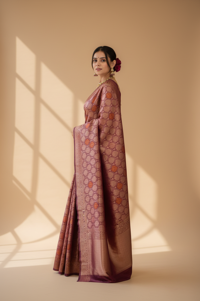 Snuggle Spot Women's Silk Printed Saree With Unstitched Blouse 5.5Mtr (Wine)