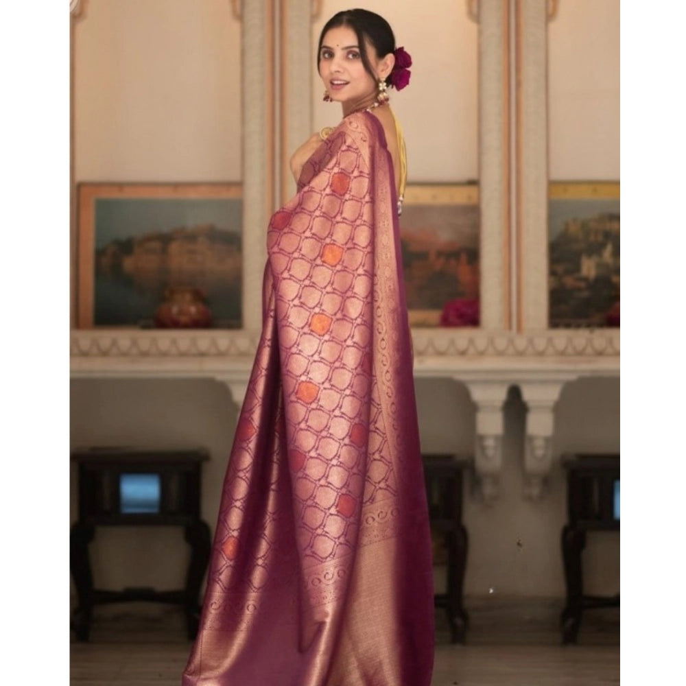 Snuggle Spot Women's Silk Printed Saree With Unstitched Blouse 5.5Mtr (Wine)