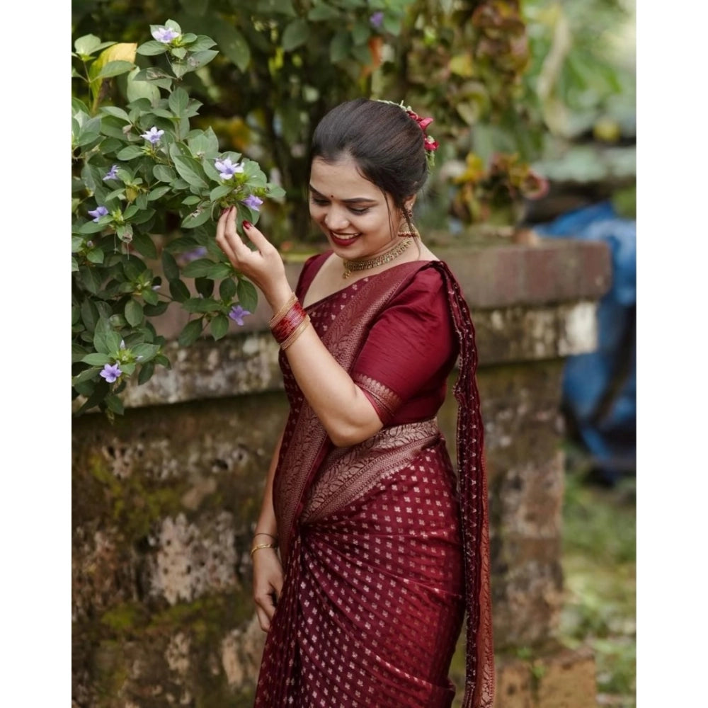 Snuggle Spot Women's Silk Printed Saree With Unstitched Blouse 5.5Mtr (Maroon)