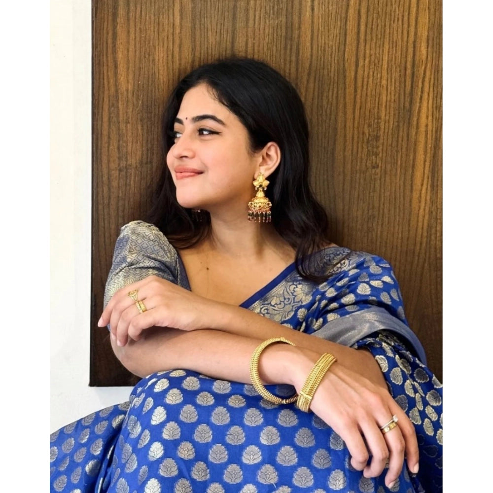 Snuggle Spot Women's Silk Printed Saree With Unstitched Blouse 5.5Mtr (Royal Blue)