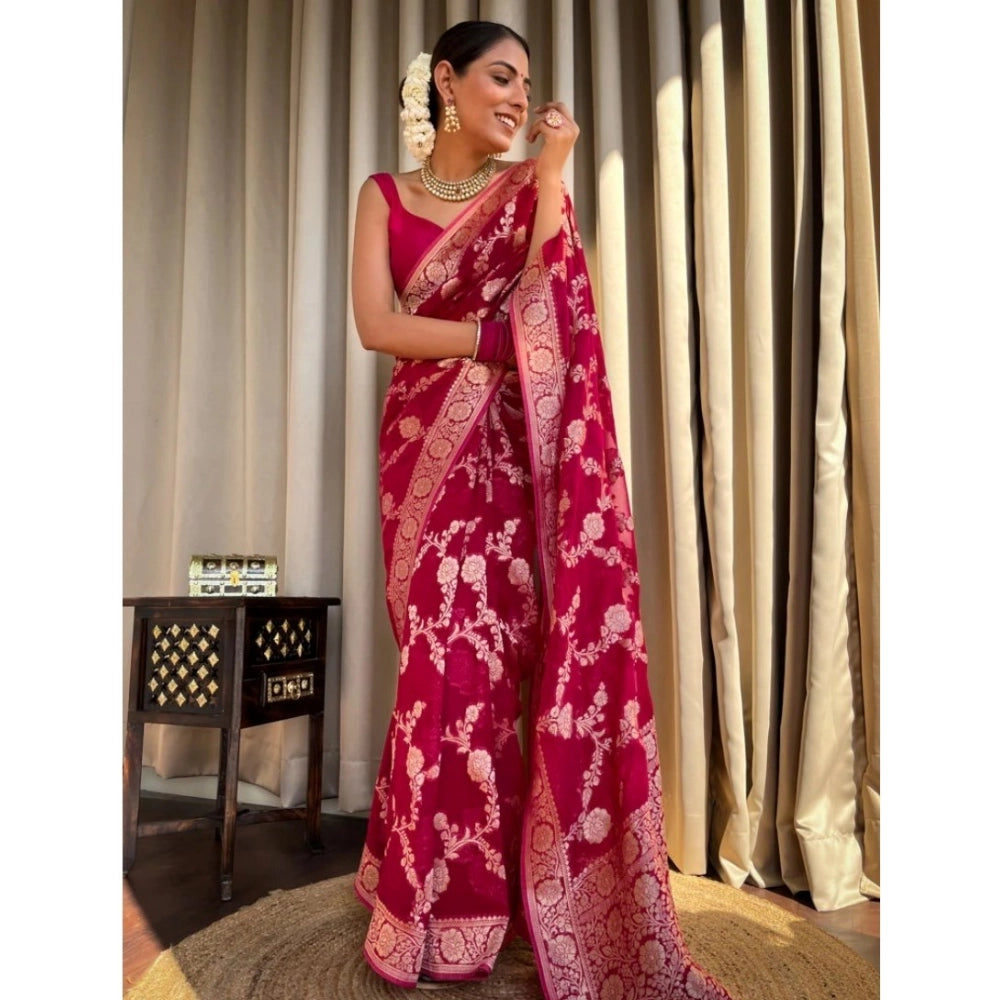 Snuggle Spot Women's Silk Printed Saree With Unstitched Blouse 5.5Mtr (Pink)