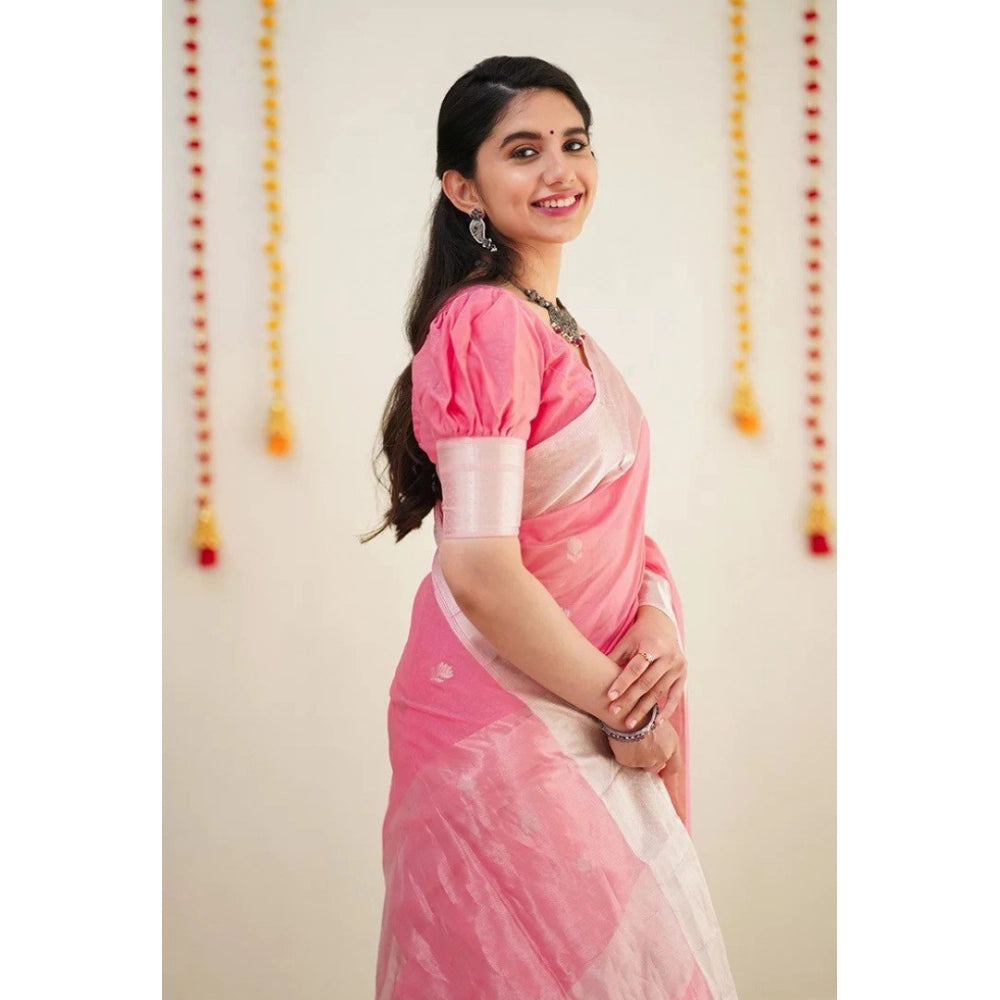 Snuggle Spot Women's Cotton  Printed Saree With Unstitched Blouse 5.5Mtr (Pink)