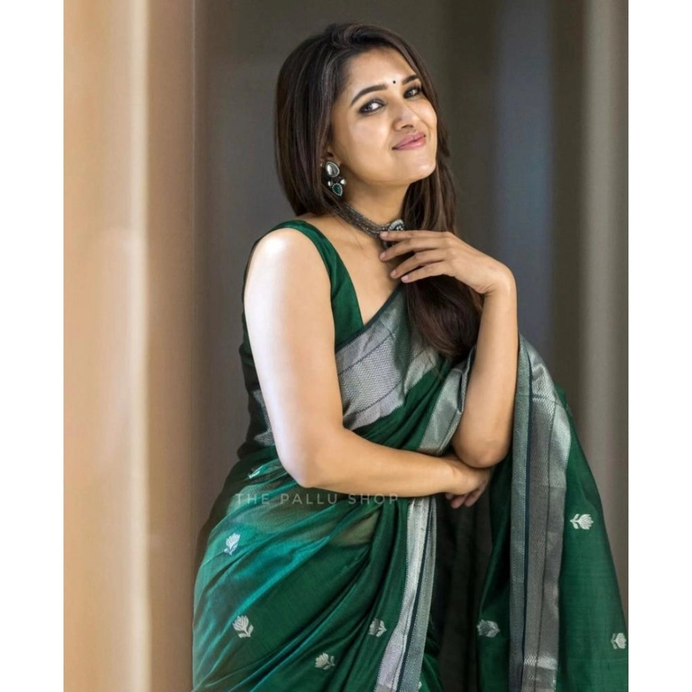 Snuggle Spot Women's Cotton  Printed Saree With Unstitched Blouse 5.5Mtr (Green)