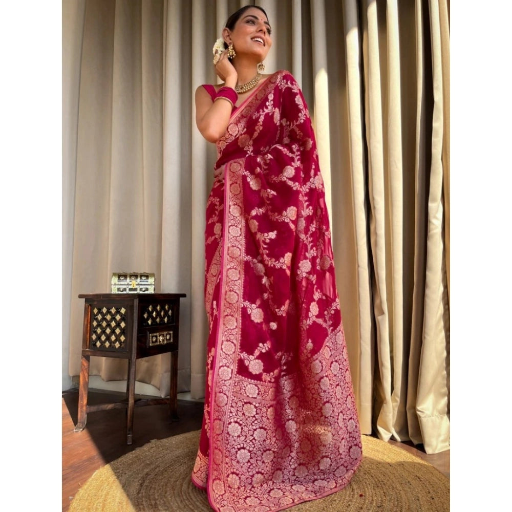 Snuggle Spot Women's Silk Printed Saree With Unstitched Blouse 5.5Mtr (Pink)