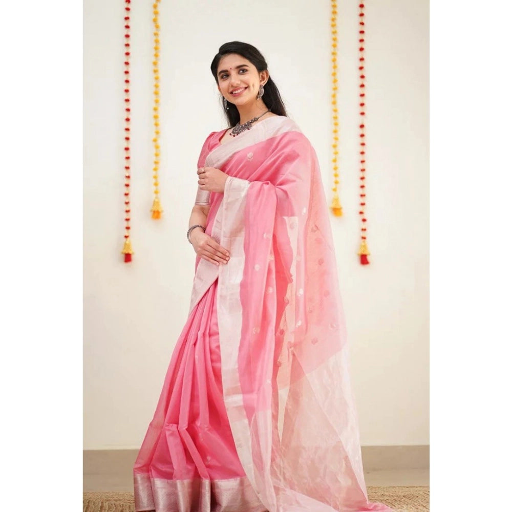 Snuggle Spot Women's Cotton  Printed Saree With Unstitched Blouse 5.5Mtr (Pink)