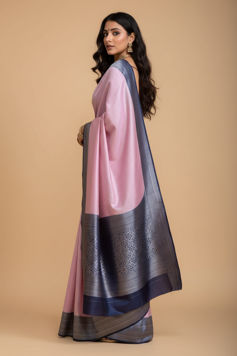 Snuggle Spot Women's Silk Printed Saree With Unstitched Blouse 5.5Mtr (Pink)