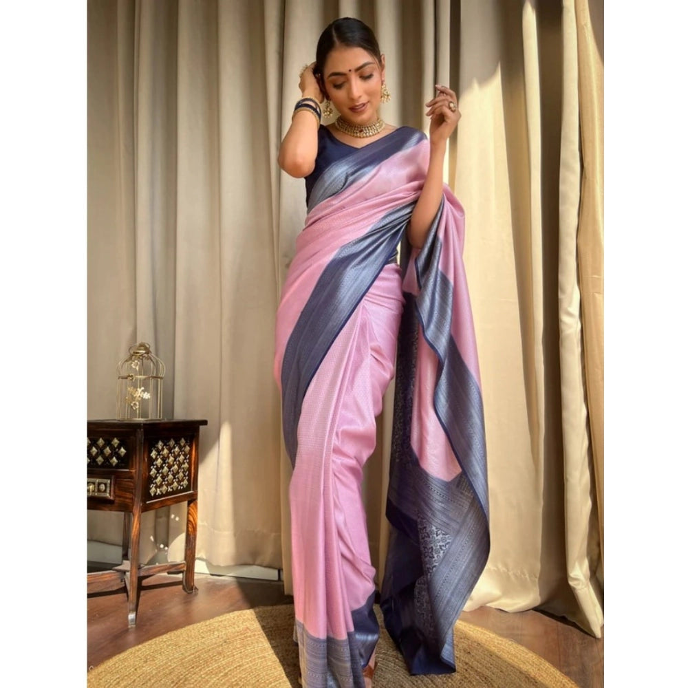 Snuggle Spot Women's Silk Printed Saree With Unstitched Blouse 5.5Mtr (Pink)