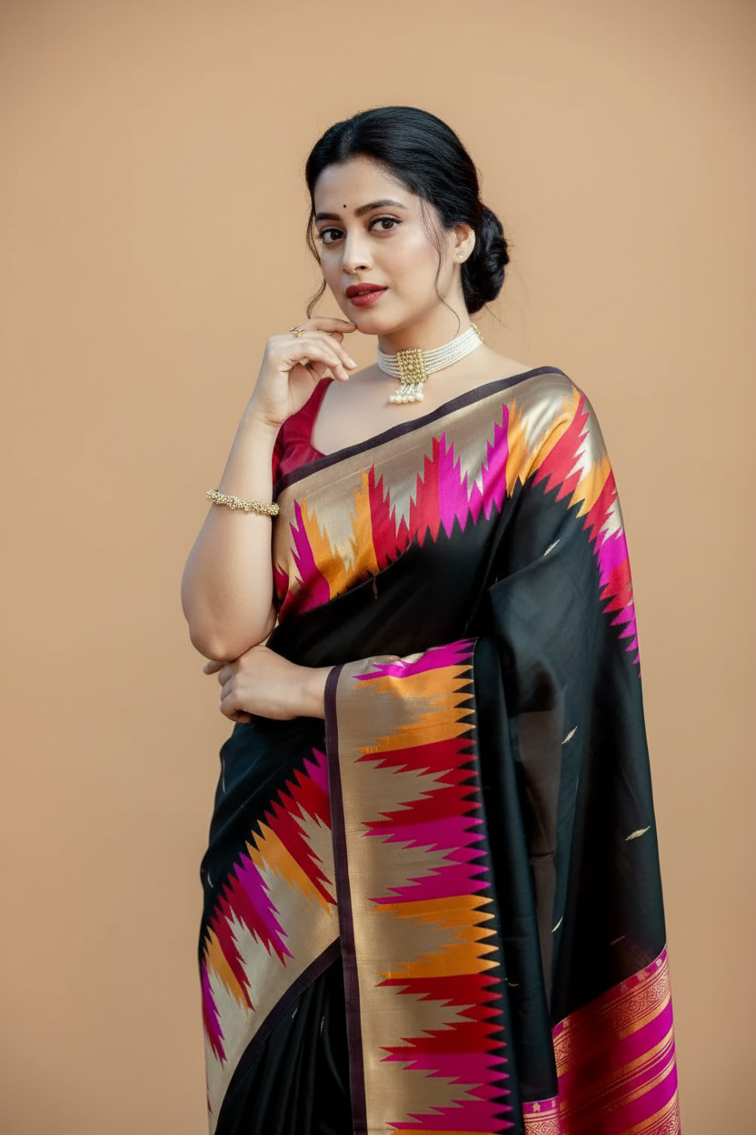 Snuggle Spot Women's Silk Printed Saree With Unstitched Blouse 5.5Mtr (Multicolor)