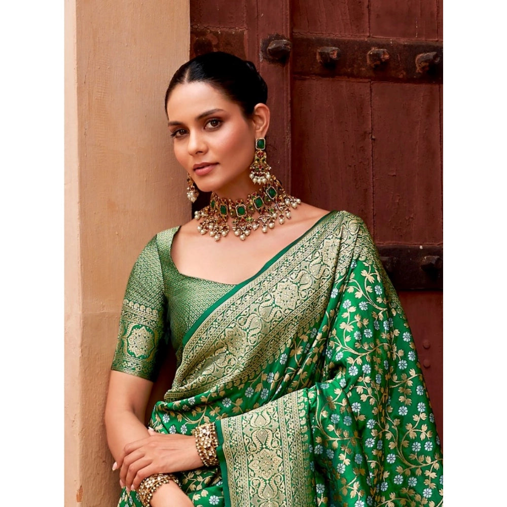 Snuggle Spot Women's Silk Printed Saree With Unstitched Blouse 5.5Mtr (Green)