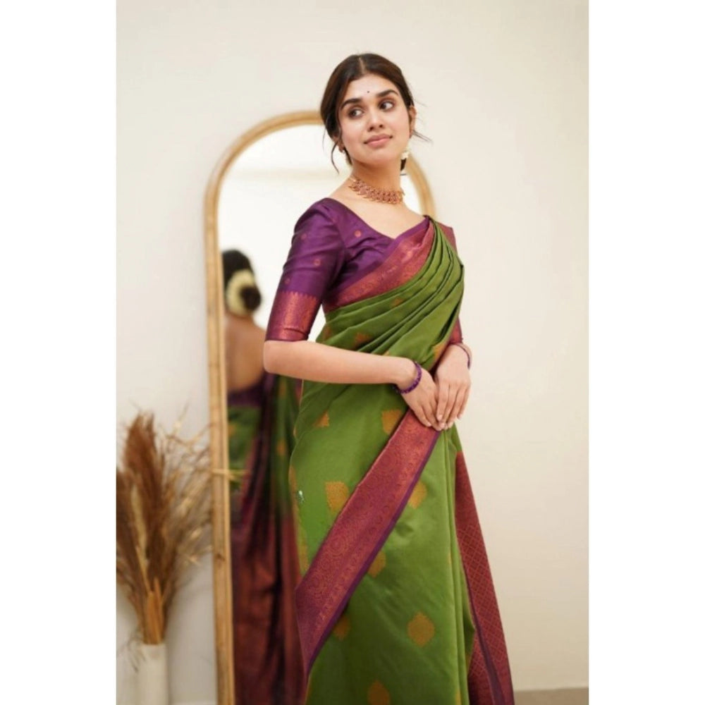 Snuggle Spot Women's Silk Printed Saree With Unstitched Blouse 5.5Mtr (Green)