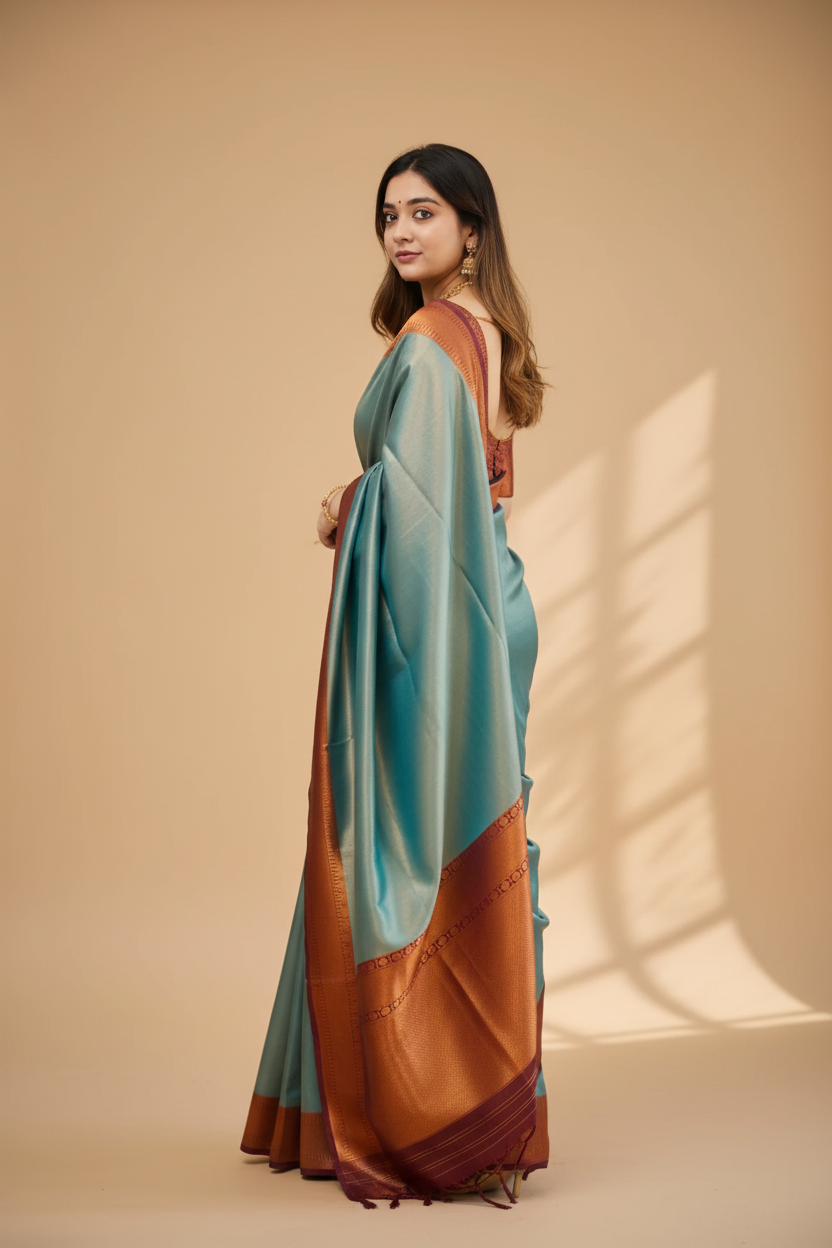 Snuggle Spot Women's Silk Printed Saree With Unstitched Blouse 5.5Mtr (Rama)