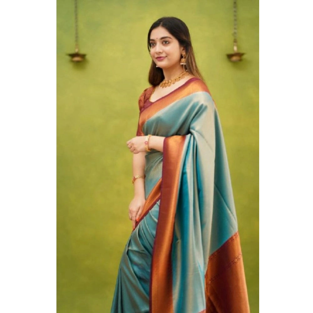 Snuggle Spot Women's Silk Printed Saree With Unstitched Blouse 5.5Mtr (Rama)