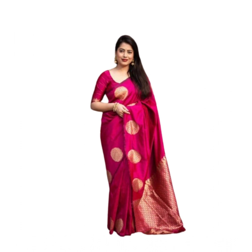 Snuggle Spot Women's Silk Printed Saree With Unstitched Blouse 5.5Mtr (Pink)