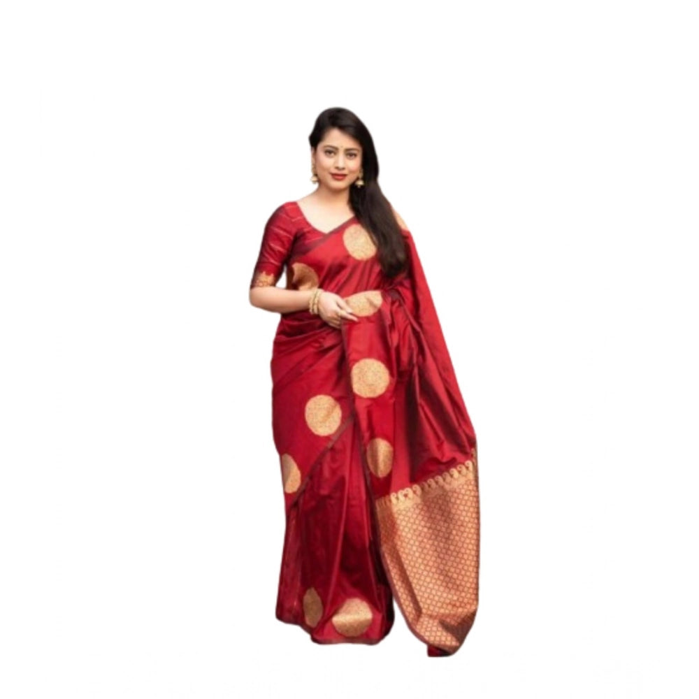 Snuggle Spot Women's Silk Printed Saree With Unstitched Blouse 5.5Mtr (Red)