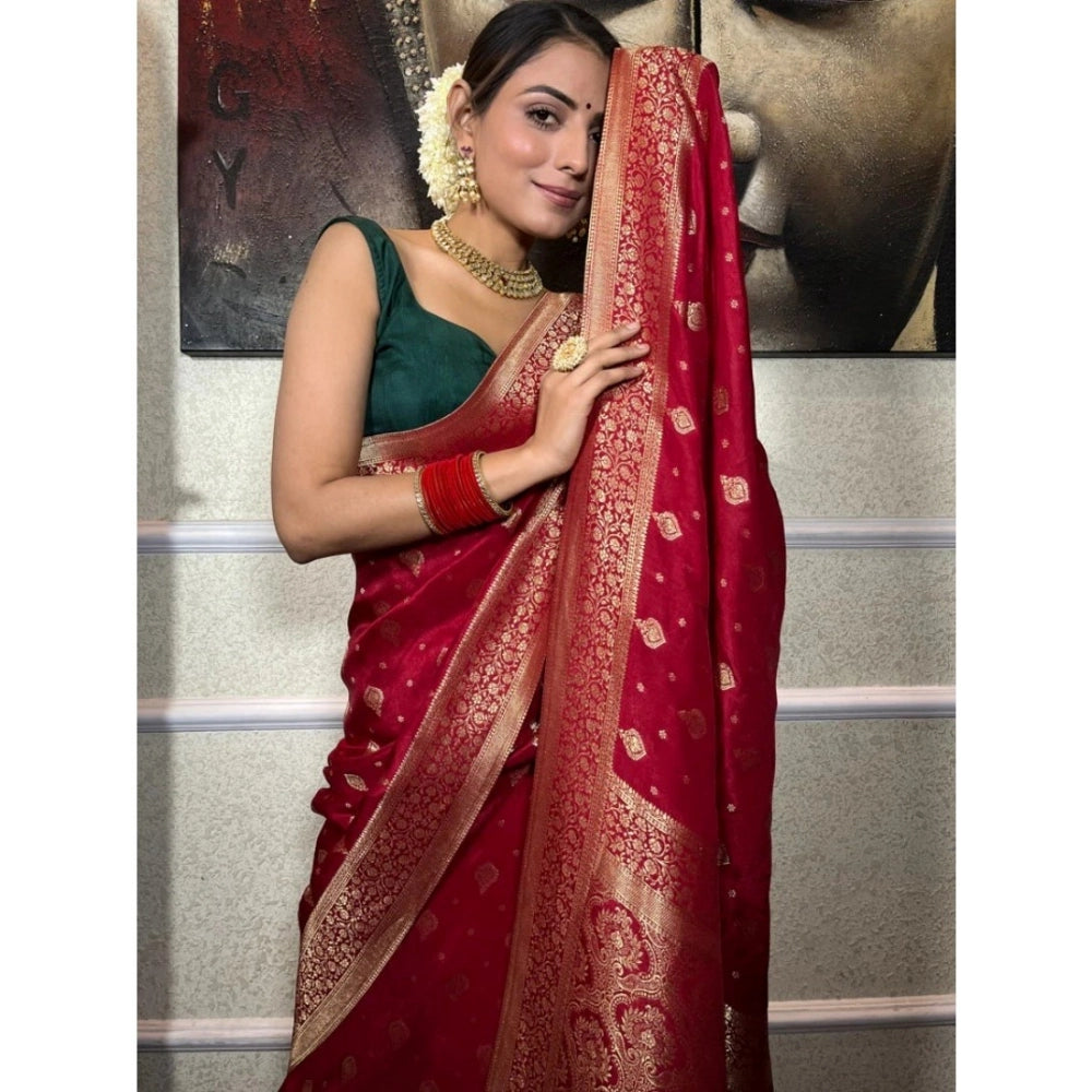 Snuggle Spot Women's Silk Printed Saree With Unstitched Blouse 5.5Mtr (Red)