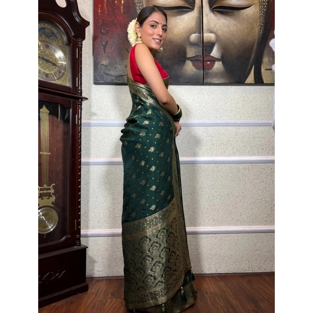 Snuggle Spot Women's Silk Printed Saree With Unstitched Blouse 5.5Mtr (Green)