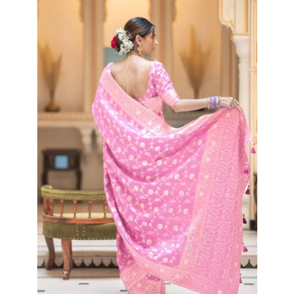 Snuggle Spot Women's Silk Printed Saree With Unstitched Blouse 5.5Mtr (Pink)